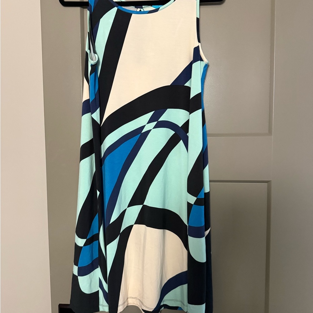 Tori Richard Blue and Black Geometric Mini Dress